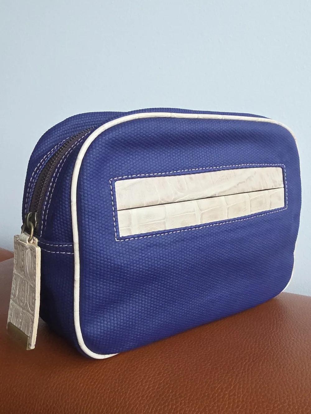 FURLA Textured Leather Large Travel Toiletry/Cosmetic Bag